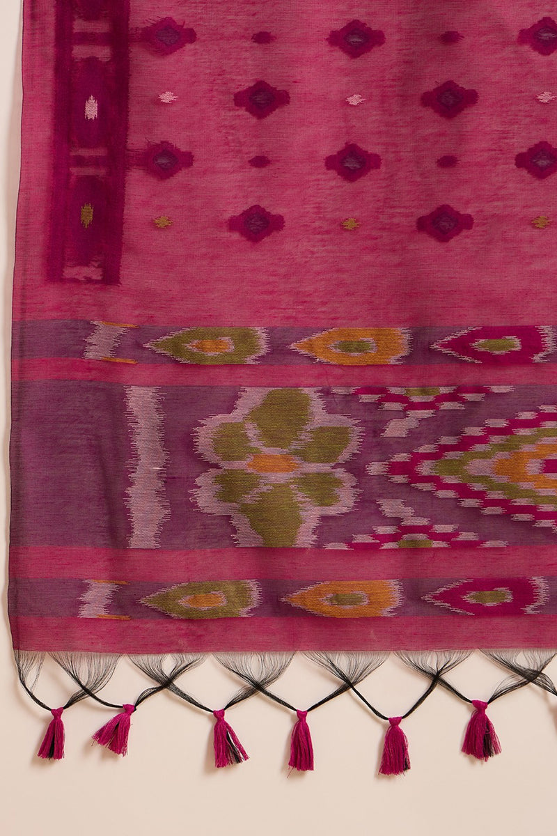 Purple Chanderi Solid Woven Design Straight Kurta Trouser With Dupatta PKSKD2910