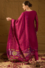 Purple Chanderi Solid Woven Design Straight Kurta Trouser With Dupatta PKSKD2910