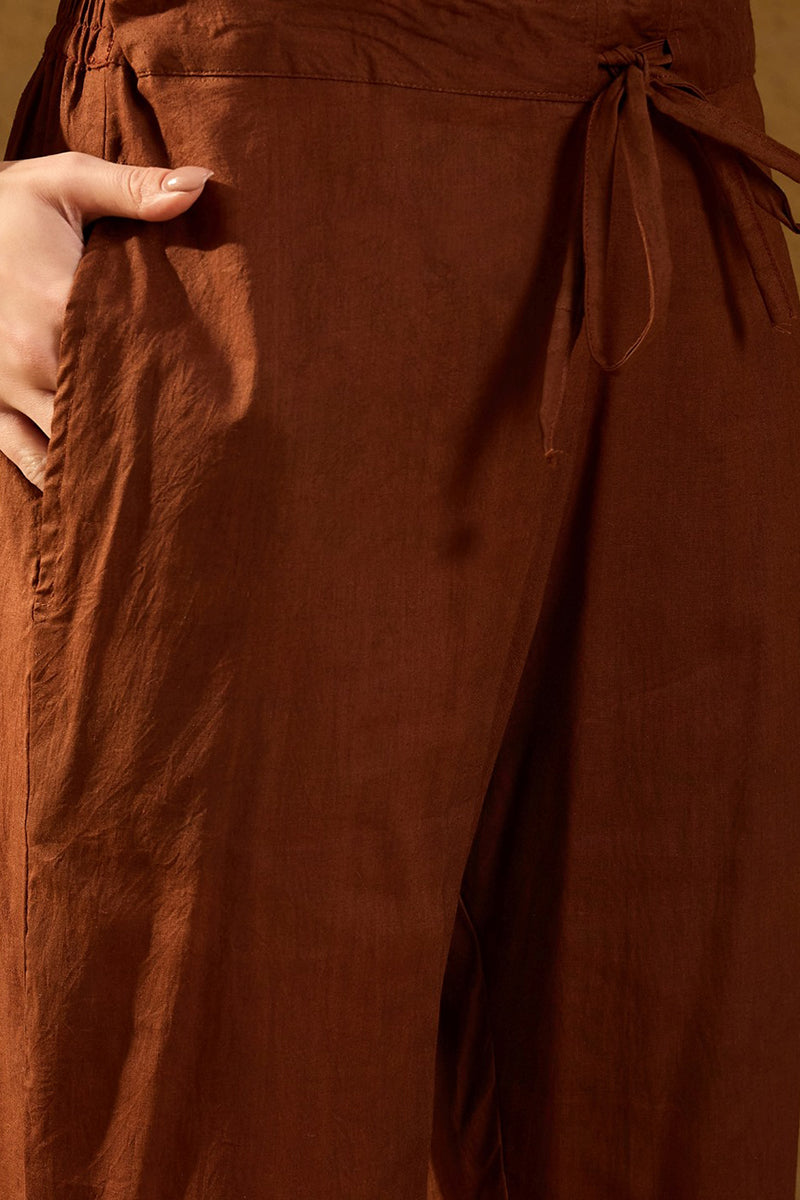Brown Chanderi Solid Woven Design Straight Kurta Trouser With Dupatta PKSKD2911