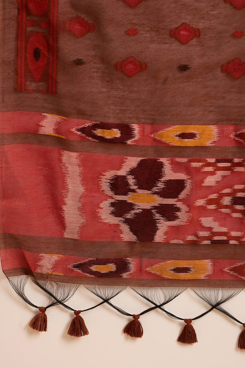 Brown Chanderi Solid Woven Design Straight Kurta Trouser With Dupatta PKSKD2911