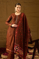Brown Chanderi Solid Woven Design Straight Kurta Trouser With Dupatta PKSKD2911