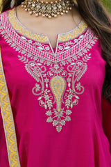 Pink Silk Blend Solid Embroidered Anarkali Kurta Salwar With Dupatta PKSKD2926