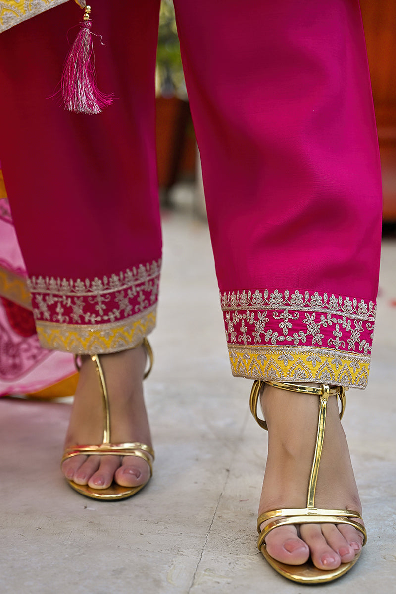 Pink Silk Blend Solid Embroidered Anarkali Kurta Salwar With Dupatta P