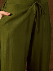 Women Green Silk Blend Embroidered A-Line Kurta Sets-PKSKD2927