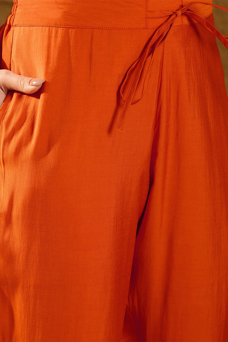 Orange Silk Blend Embroidered A-Line Kurta Trousers With Dupatta HOPPK