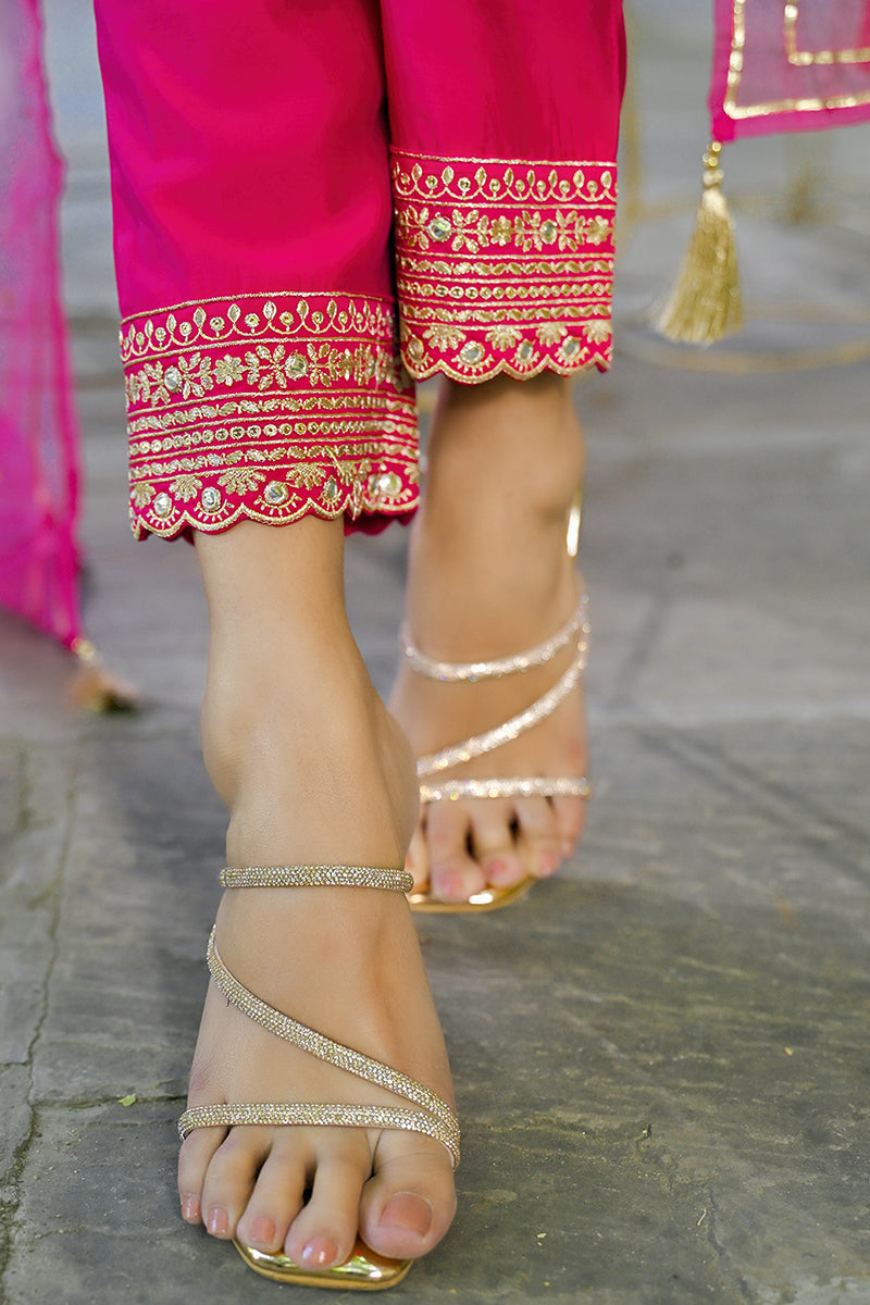 Pink Silk Blend Embroidered A-Line Kurta Trouser With Dupatta HOPPKSKD