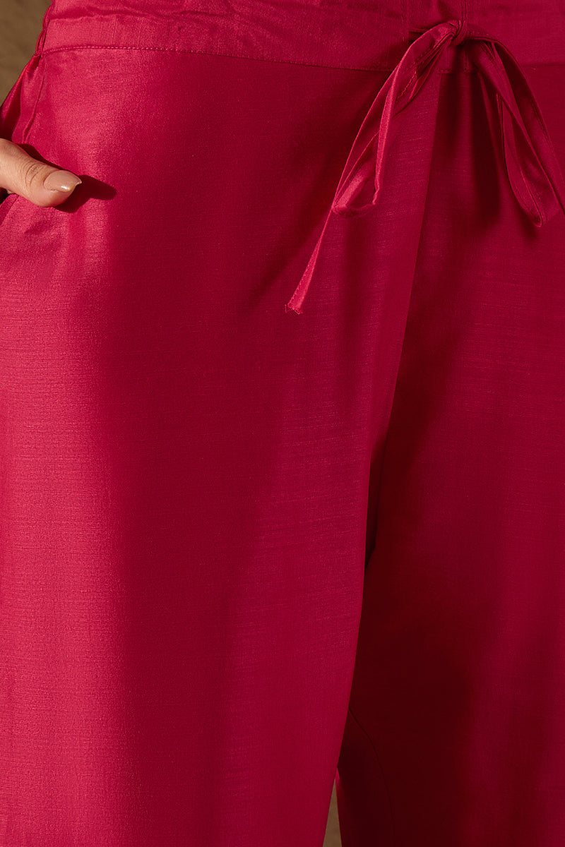 Pink Silk Blend Embroidered A-Line Kurta Trousers With Dupatta HOPPKSK