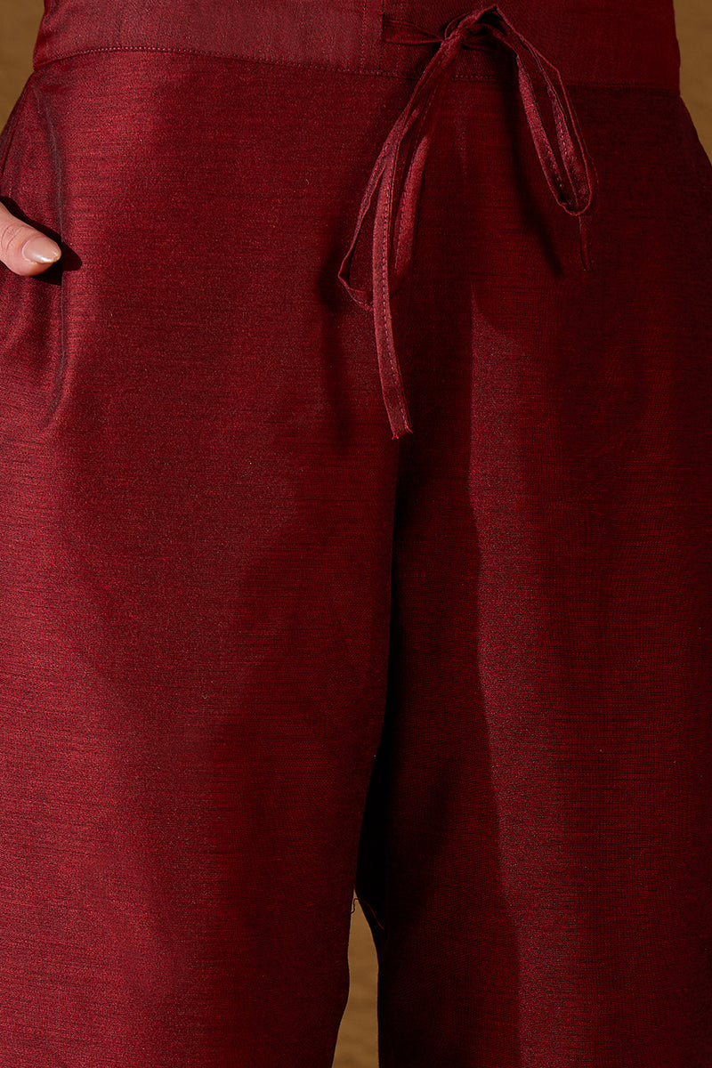 Maroon Chanderi Woven design Anarkali Kurta Trouser with Dupatta HPKSK