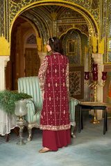 Maroon Georgette Embroidered Straighit Top Sharara With Shrug PKSKD2941