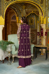Purple Poly Georgette Embroidered Straighit Top Sharara With Shrug PKSKD2943