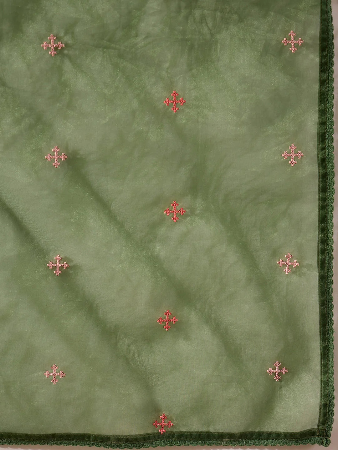 Women Green Silk Blend Solid Embroidered Straight Kurta Trouser and Dupatta