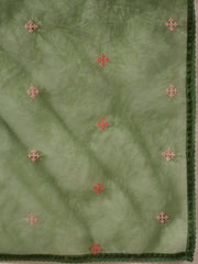 Women Green Silk Blend Solid Embroidered Straight Kurta Trouser and Dupatta-PKSKD2982