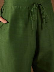 Women Green Silk Blend Solid Embroidered Straight Kurta Trouser and Dupatta-PKSKD2982