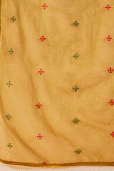 Yellow Silk Blend Embroidered A-Line Kurta Trousers With Dupatta HOPPKSKD2983