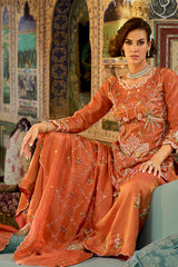 Orange Solid Embroidered Straight Kurta Palaazo with Dupatta PKSKD3003