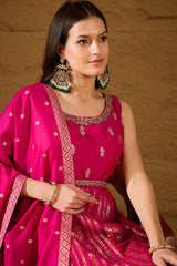 Pink Silk Blend Woven Design Anarkali Kurta Churidar with Dupatta HPKSKD3018