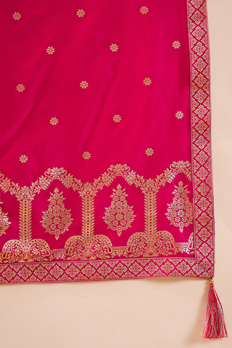 Pink Silk Blend Woven Design Anarkali Kurta Churidar with Dupatta HPKS