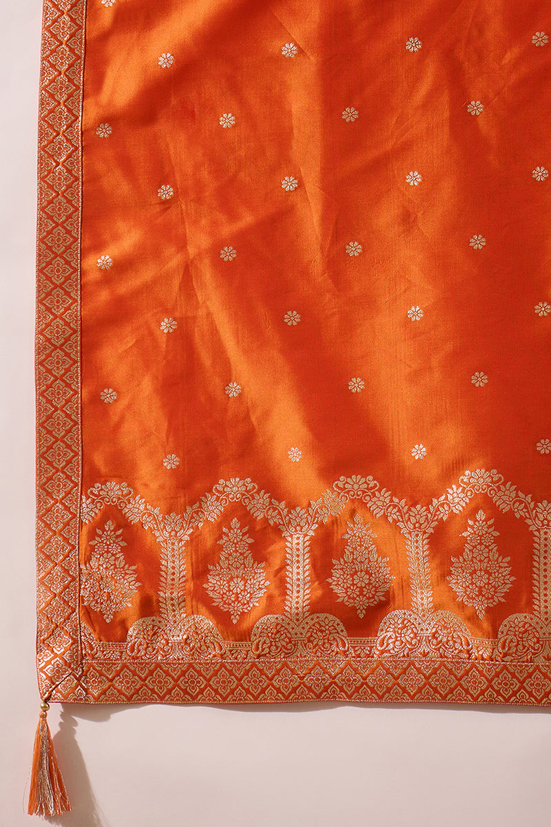 Orange Silk Blend Woven Design Anarkali Kurta Churidar with Dupatta HP