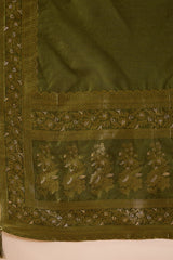 Green Woven Design Anarkali Kurta Trouser with Dupatta HPKSKD3025