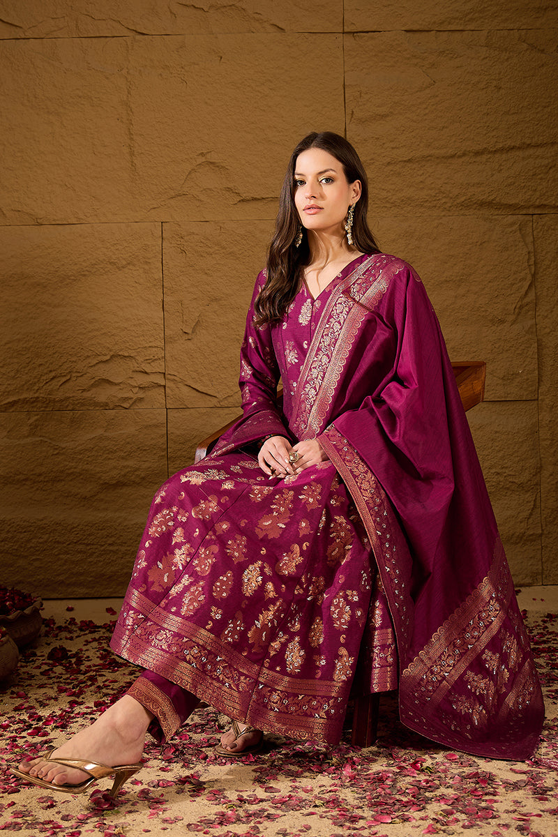 Pink Chanderi Woven Design Anarkali Kurta Palazzo With Dupatta HOPPKSK