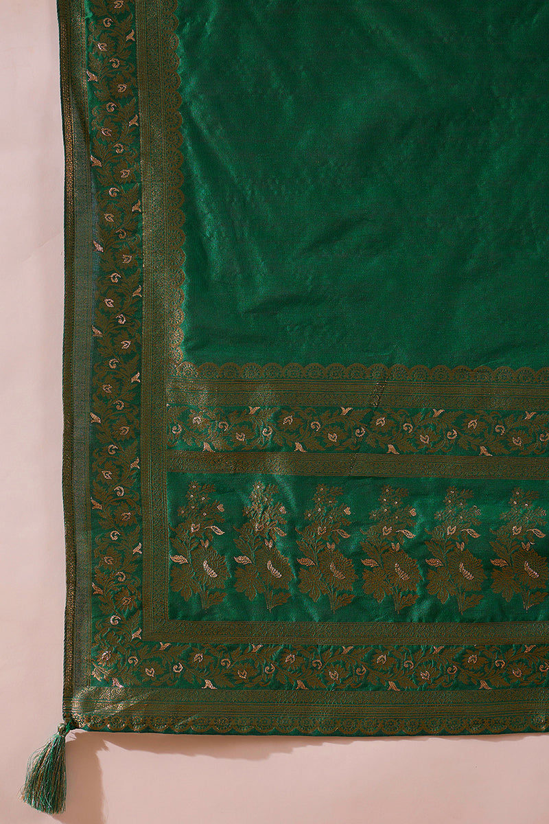 Sea Green Chanderi Floral Woven Design Kurta with Palazzo & Dupatta HP