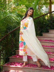 Women Off White Rayon Blend Floral Printed Straight Kurta Trousers With Dupatta-PKSKD3043