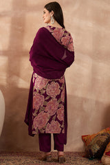 Purple Silk Blend Floral Embroidered Straight Kurta Trousers With Dupatta PKSKD3074