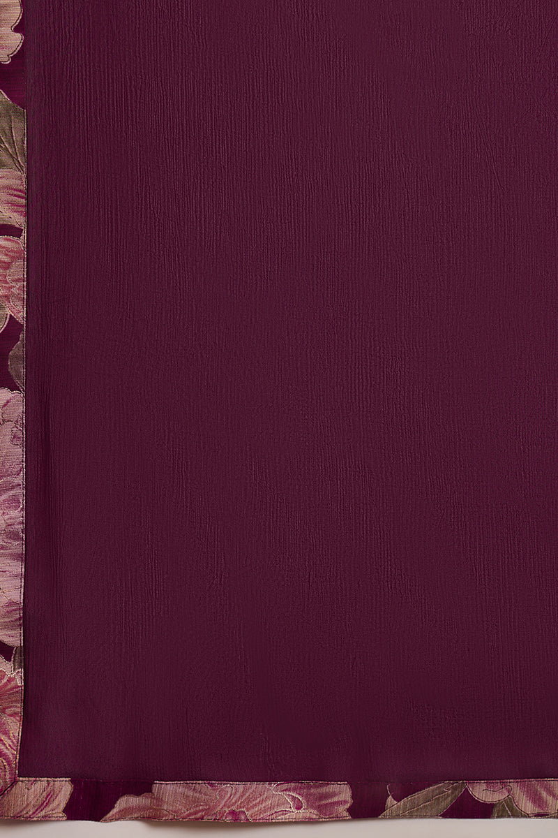 Purple Silk Blend Floral Embroidered Straight Kurta Trousers With Dupatta PKSKD3074