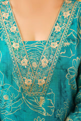 Turquoise Viscose Rayon Floral Embroidered Straight Kurta Trousers With Dupatta PKSKD3077