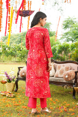 Red Viscose Rayon Floral Embroidered Straight Kurta Trousers With Dupatta PKSKD3078