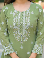 Women Green Georgette Solid Printed A-Line Kurta Sharara With Dupatta-PKSKD3112