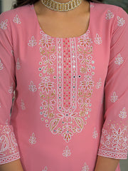 Women Peach Georgette Solid Printed A-Line Kurta Sharara With Dupatta-PKSKD3113