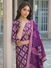 Women Purple Viscose Ikat Embroidered Straight Kurta Trousers With Dupatta-PKSKD3130