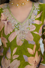 Green Viscose Floral Embroidered Straight Kurta Trousers With Dupatta PKSKD3139