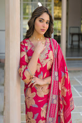 Pink Viscose Floral Embroidered Straight Kurta Trousers With Dupatta PKSKD3141