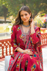 Maroon Viscose Embroidered Straight Kurta Trousers With Dupatta PKSKD3145