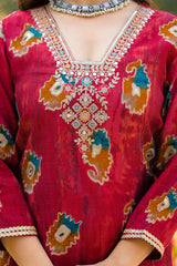 Maroon Viscose Embroidered Straight Kurta Trousers With Dupatta PKSKD3145