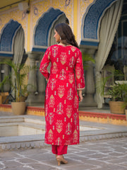 Women Pink Viscose Ikat Printed Straight Kurta Trousers With Dupatta-PKSKD3148