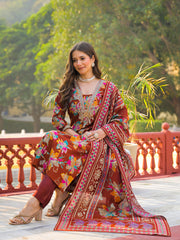 Women Brown Viscose Floral Printed Straight Kurta Trousers With Dupatta-PKSKD3152