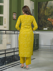 Women Yellow Viscose Ethnic Motifs Printed Straight Kurta Trousers With Dupatta-PKSKD3155