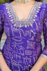 Purple Viscose Ethnic Motifs Printed Straight Kurta Trousers With Dupatta PKSKD3158