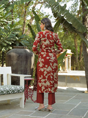 Women Brown Viscose Rayon Embroidered Straight Kurta Trousers With Dupatta-PKSKD3176