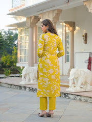 Women Yellow Viscose Rayon Floral Printed Straight Kurta Trousers With Dupatta-PKSKD3179