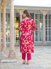 Women Red Viscose Rayon Embroidered Straight Kurta Trousers With Dupatta-PKSKD3182