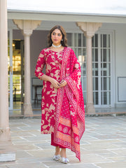 Women Red Viscose Rayon Embroidered Straight Kurta Trousers With Dupatta-PKSKD3183