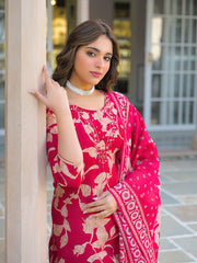 Women Red Viscose Rayon Embroidered Straight Kurta Trousers With Dupatta-PKSKD3183