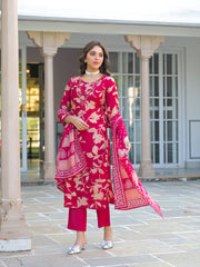 Women Red Viscose Rayon Embroidered Straight Kurta Trousers With Dupatta-PKSKD3183