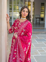 Women Red Viscose Rayon Embroidered Straight Kurta Trousers With Dupatta-PKSKD3183