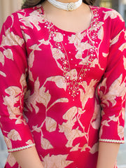 Women Red Viscose Rayon Embroidered Straight Kurta Trousers With Dupatta-PKSKD3183