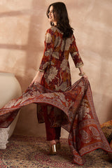 Brown Polyester Floral Printed Straight Kurta Trousers With Dupatta PKSKD3207